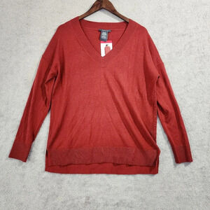 NWT Matty M Womens V-Neck Sweater With Side Slits Medium Rayon/Nylon/Polyest